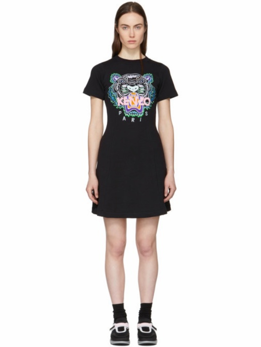 Authentic Kenzo Paris Sequin Tiger T-Shirt Dress - Black - Size Large